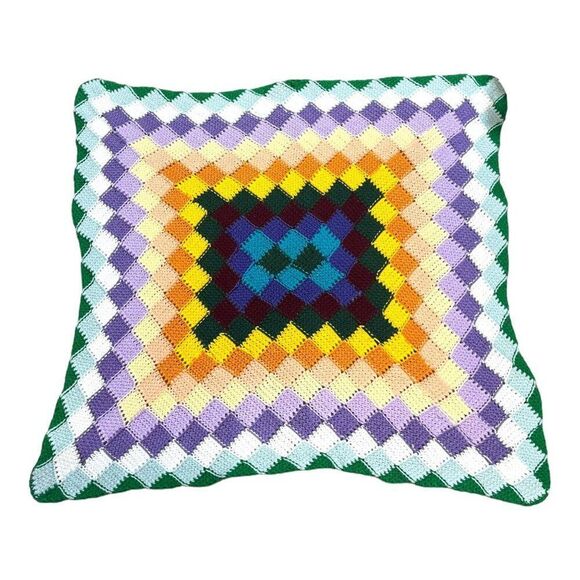 Diamond Rainbow Throw Blanket Afghan Handmade Colorful Granny Square Crochet - Picture 4 of 5
